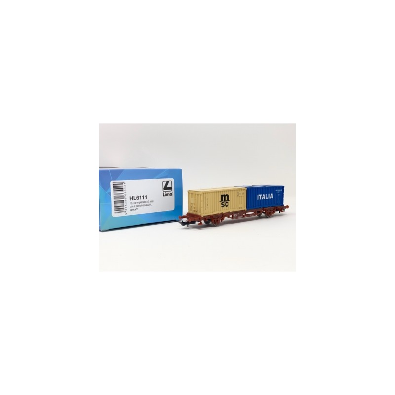 FS CARRO PIANALE LIMA A 2 ASSI CON 2 CONTAINER DA 20' EPOCA V HL6111