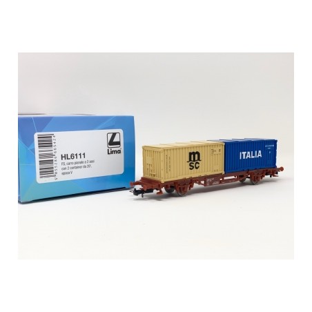 FS CARRO PIANALE LIMA A 2 ASSI CON 2 CONTAINER DA 20' EPOCA V HL6111