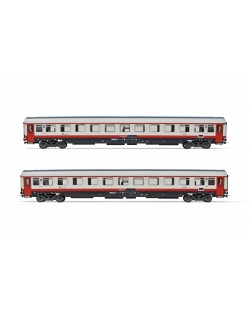 SET 2 CARROZZE UIC-Z1 RISTRUTTURATE, LIVREA "FRECCIABIANCA", CON PORTE ROSSE. EP. VI RIVAROSSI HR4355