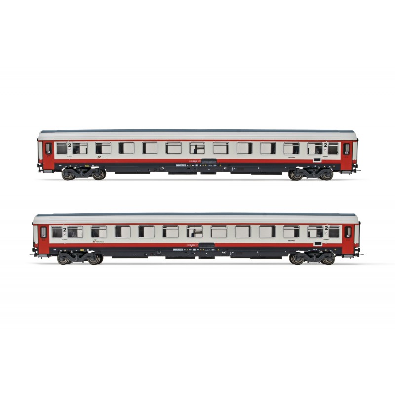 SET 2 CARROZZE UIC-Z1 RISTRUTTURATE, LIVREA "FRECCIABIANCA", CON PORTE ROSSE. EP. VI RIVAROSSI HR4355