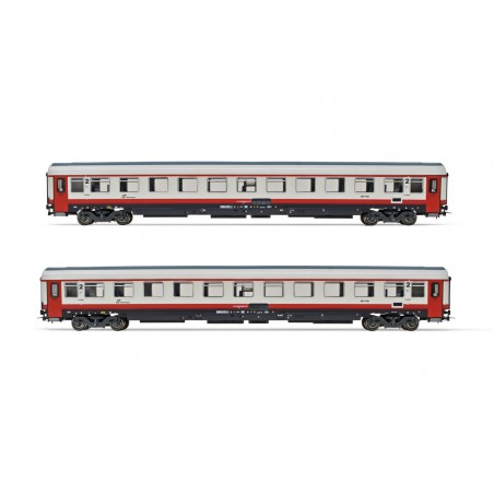 SET 2 CARROZZE UIC-Z1 RISTRUTTURATE, LIVREA "FRECCIABIANCA", CON PORTE ROSSE. EP. VI RIVAROSSI HR4355