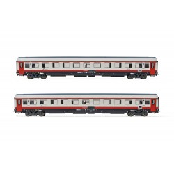 SET 2 CARROZZE UIC-Z1 RISTRUTTURATE, LIVREA "FRECCIABIANCA", CON PORTE ROSSE. EP. VI RIVAROSSI HR4355