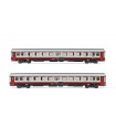 SET 2 CARROZZE UIC-Z1 RISTRUTTURATE, LIVREA "FRECCIABIANCA", CON PORTE ROSSE. EP. VI RIVAROSSI HR4355