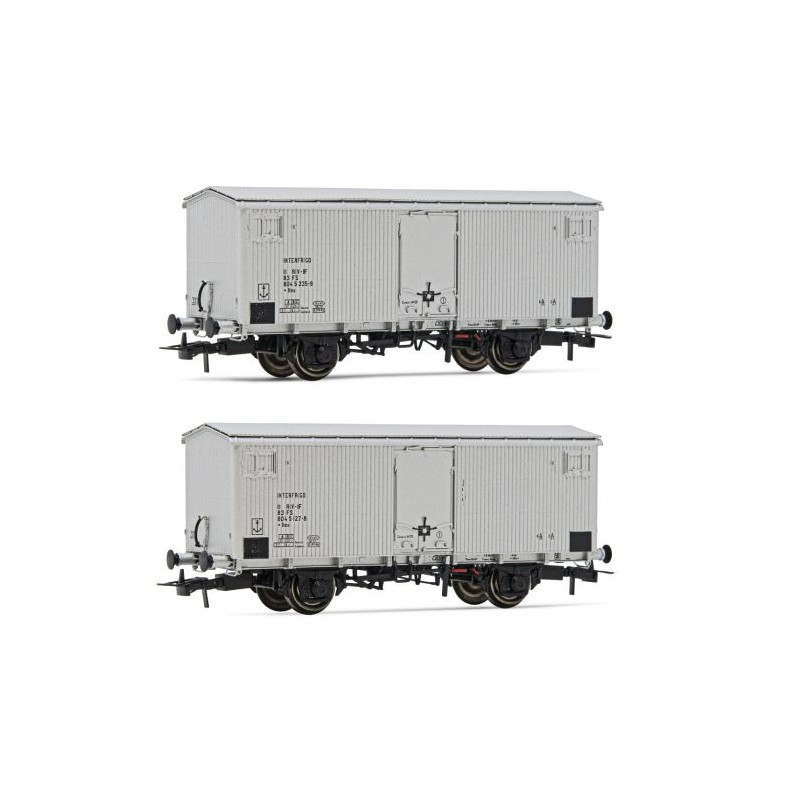 RIVAROSSI HR6563 SET 2 CARRI REFRIGERANTI A 2 ASSI TIPO IFMS CON PORTELLONE METALLICO, LIVREA ALLUMINIO, EP. IV