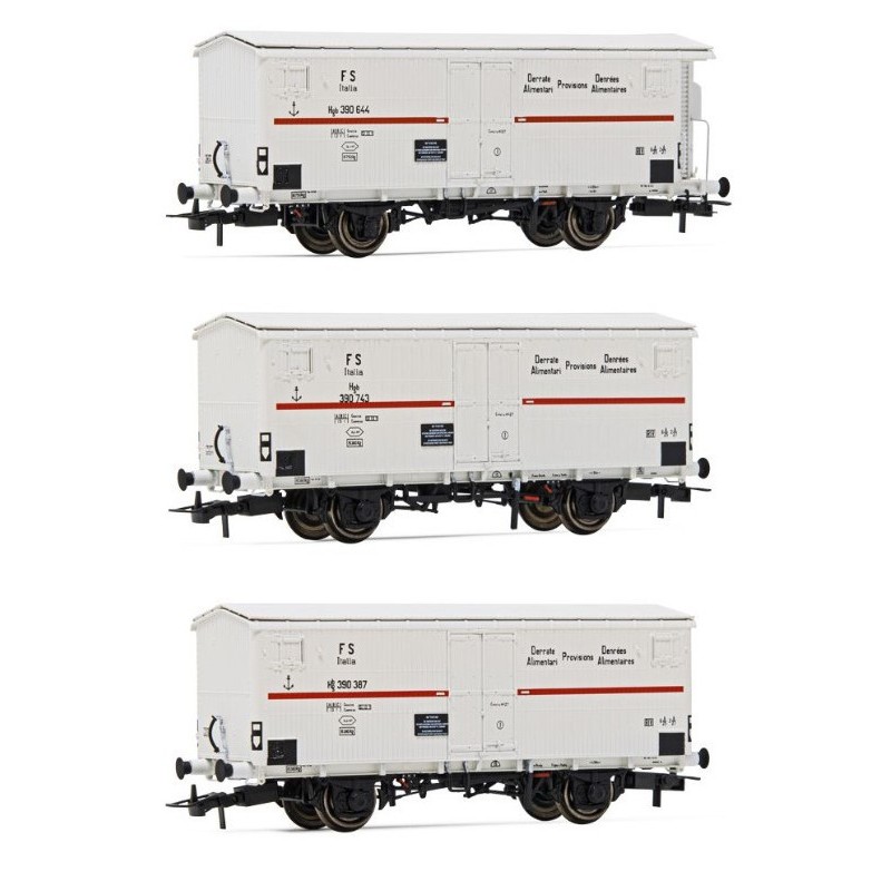 RIVAROSSI HR6561 SET 3 CARRI REFRIGERANTI A 2 ASSI TIPO Hgb, UNO CON GARITTA, LIVREA BIANCA CON FASCIA BIANCA, EP. IIIa