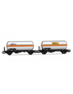 SET 2 CARRI A 2 ASSI PER TRASPORTO GAS TIPO UH, LIVREA ALLUMINIO CON FASCIA ARANCIO, "PIBIGAS", EP. IVa RIVAROSSI HR6621