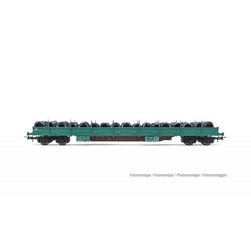 RIVAROSSI HR6553 CARRO PIANALE A CARRELLI TIPO RES, FS LIVREA VERDE XMPR CON BOBINE DI FILO METALLICO, EP. VI