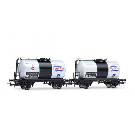 RIVAROSSI HR6565 SET 2 CARRI CISTERNA A 2 ASSI TIPO MOP, LIVREA ARGENTO CON LOGHI "TOTAL", EP. III