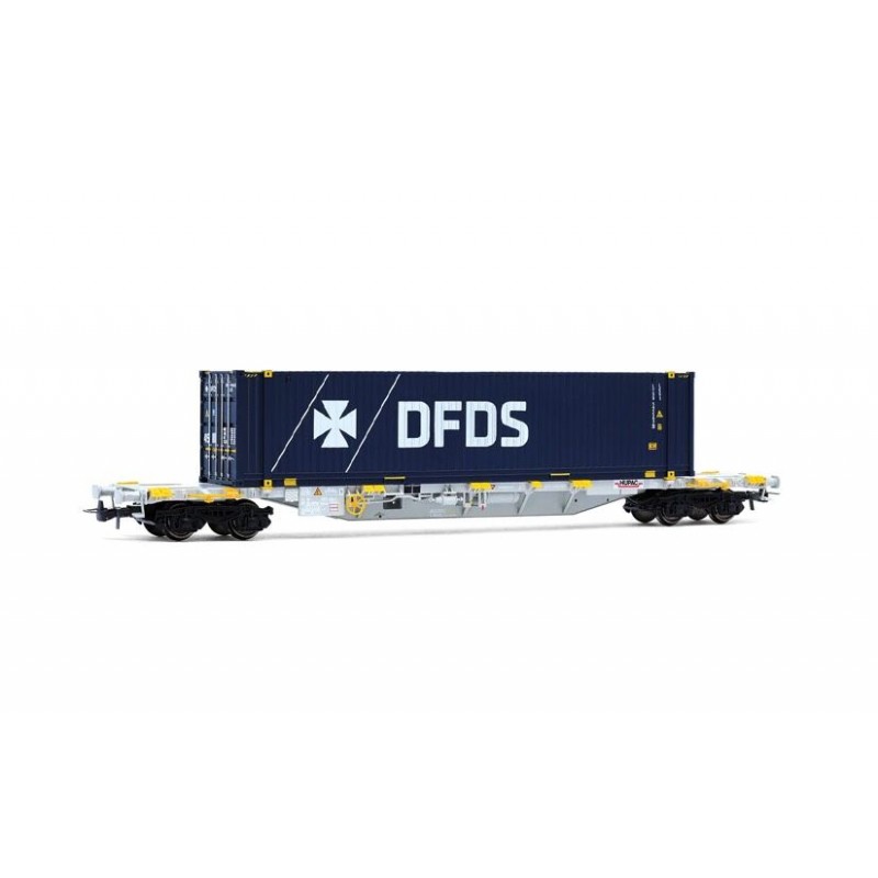 RIVAROSSI HR6704 HUPAC CARRO PORTA-CONTAINER A 4 ASSI SGNSS, LIVREA GRIGIA, CARICATO CON CONTANIER 45' "DFDS", EP. VI