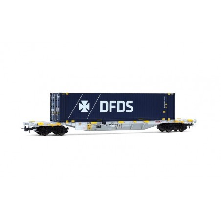 RIVAROSSI HR6704 HUPAC CARRO PORTA-CONTAINER A 4 ASSI SGNSS, LIVREA GRIGIA, CARICATO CON CONTANIER 45' "DFDS", EP. VI